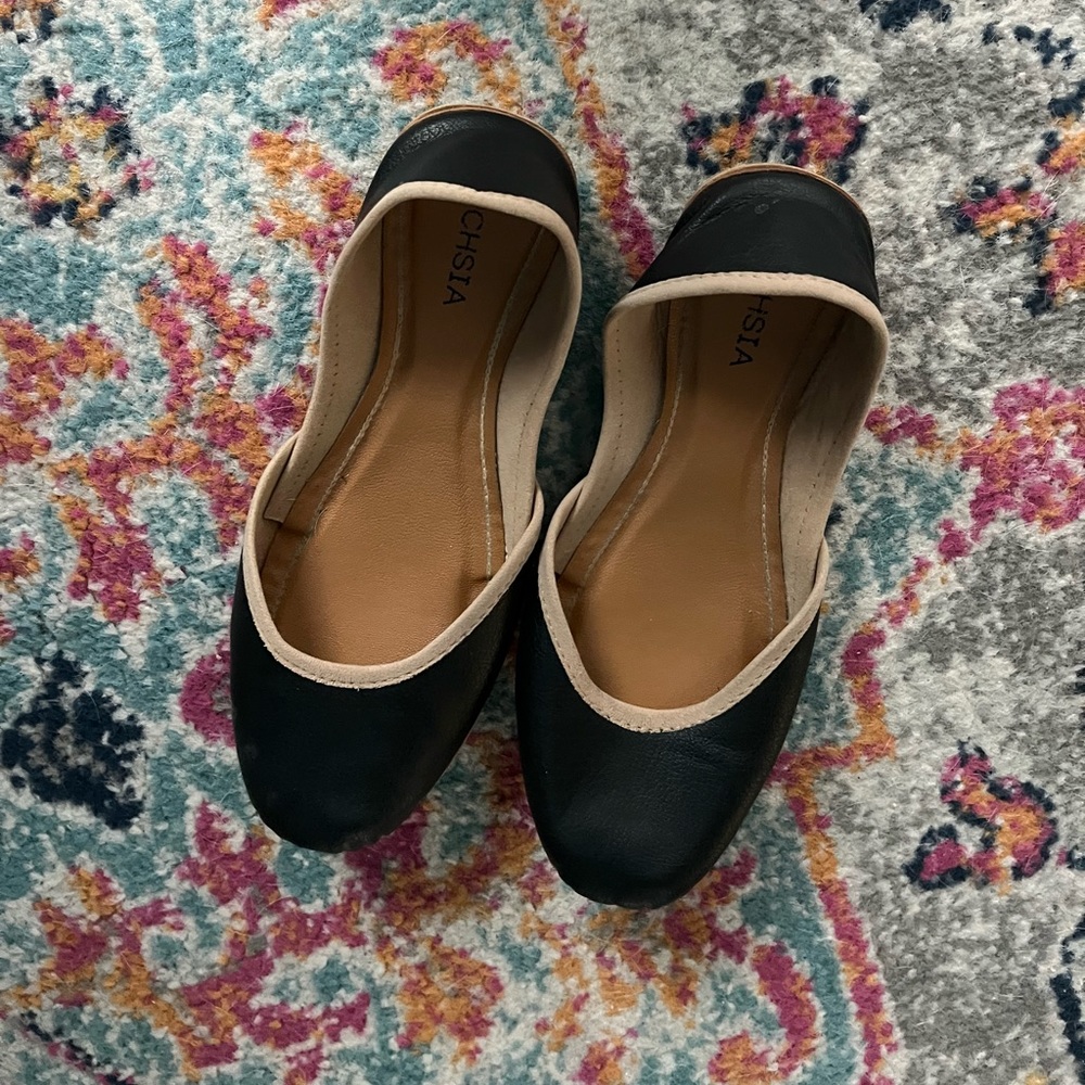 Fuschia Black & Tan Designer Ballet Flats - Size 7